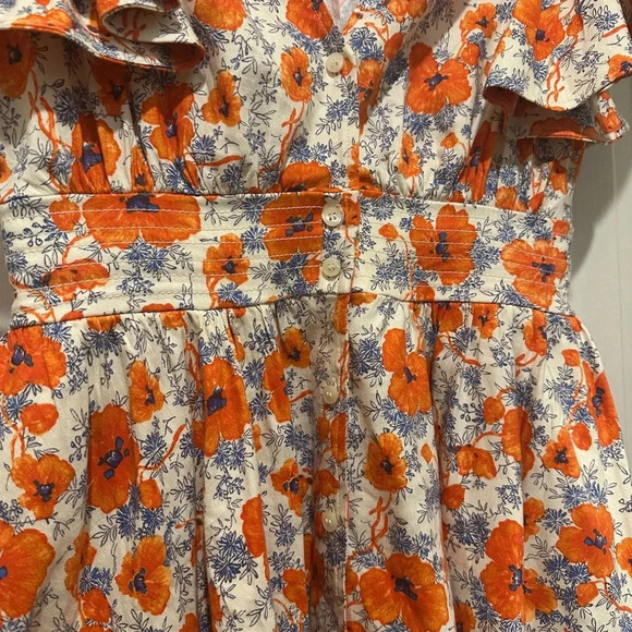 Chelsea28 Ruffle Sleeve Button-Up Linen Blend Dress in Ivory Lenora Floral - Picture 6 of 8